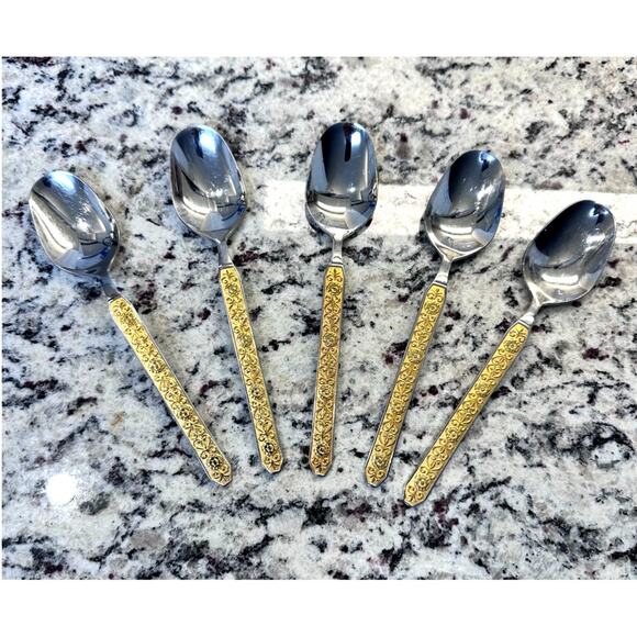 Noritake Gold Esperanza Soup Spoons Japan-Vintage Retired-RARE-Set of 5 - Picture 2 of 4